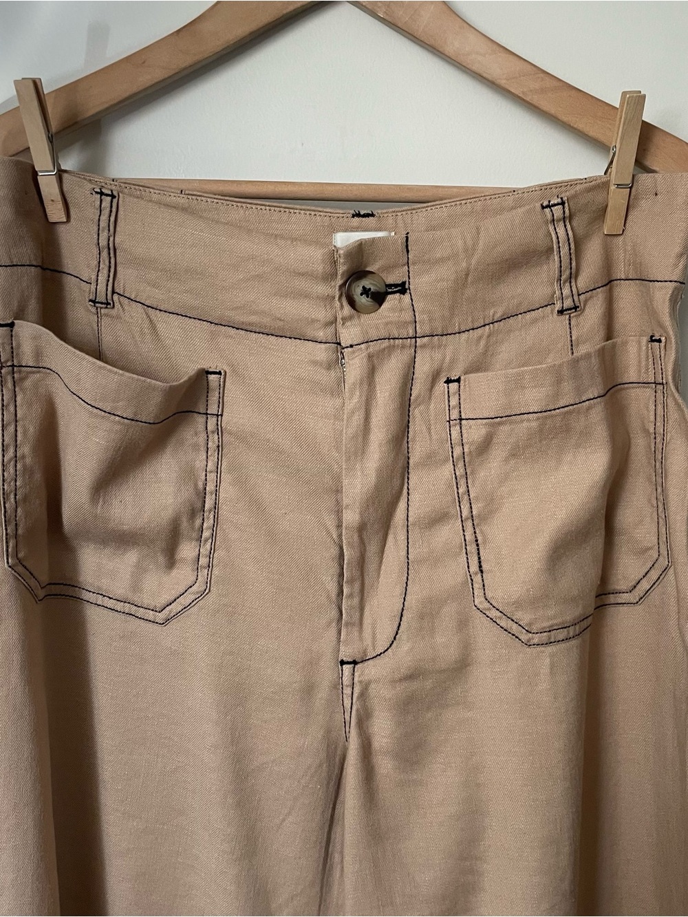 Anthropologie Maeve The Colette Cropped Wide-Leg Pants Contrast-Stitch Linen 31 - Picture 7 of 11